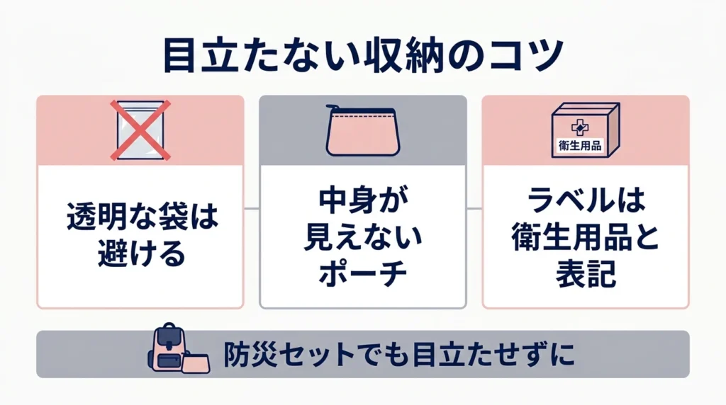 生理用品を防災袋に入れるときに見られにくくする収納方法の図解