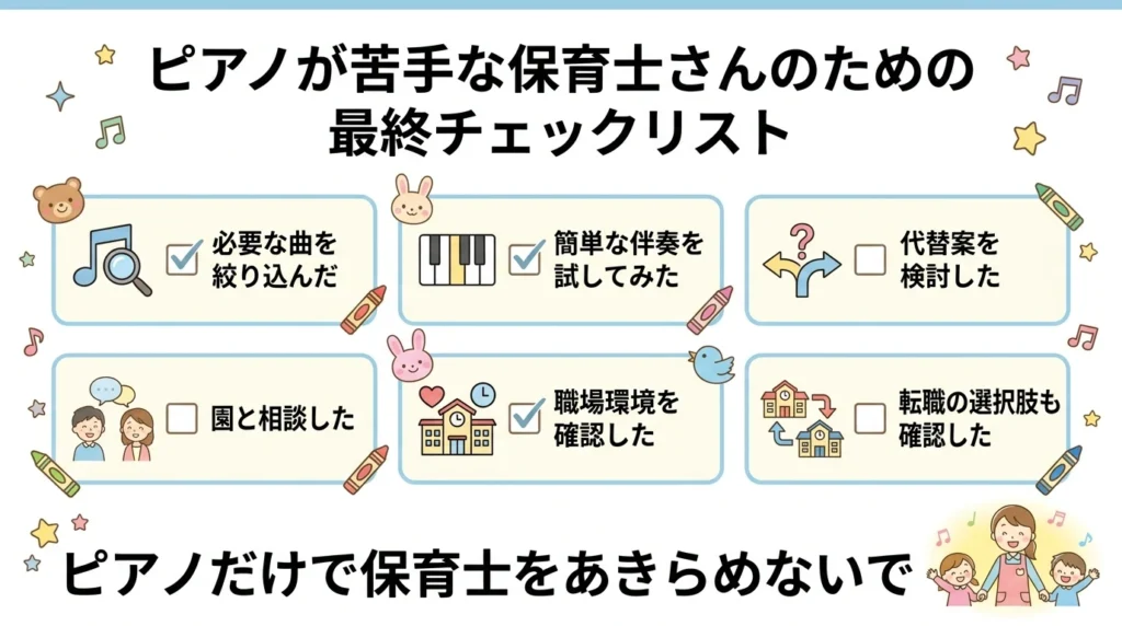 ピアノが苦手な保育士が辞める前に確認したい項目のチェックリスト