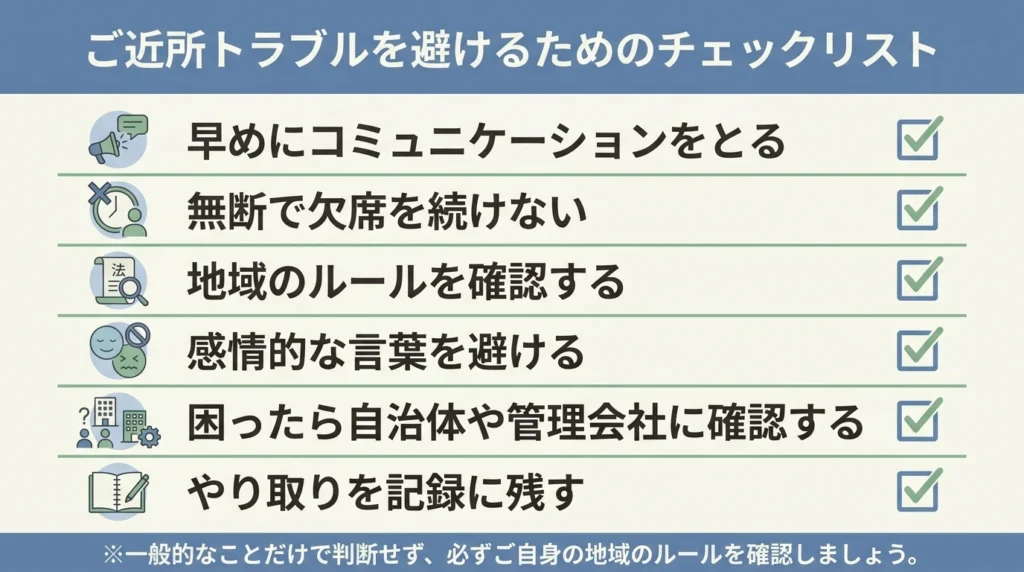 町内会トラブルを避けるための確認リスト