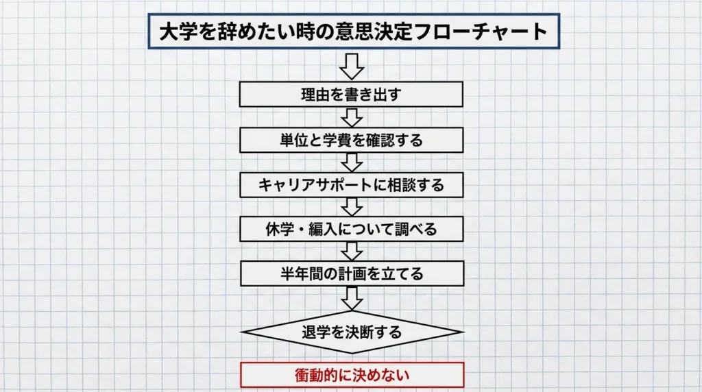 大学をやめたい時に勢いで退学しないための判断フロー図