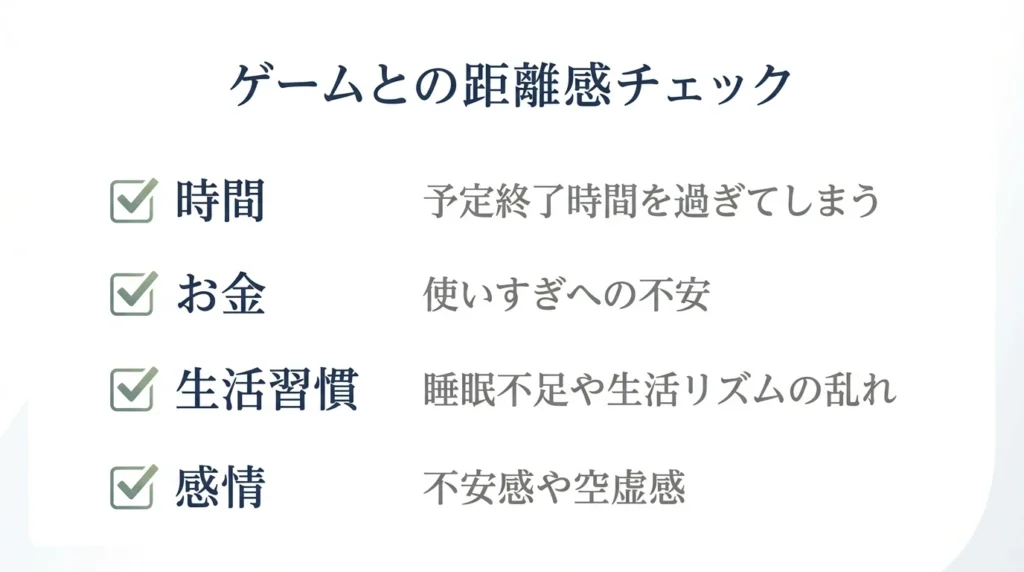 ゲームとの距離を時間お金生活気持ちの4項目で確認するチェックリスト