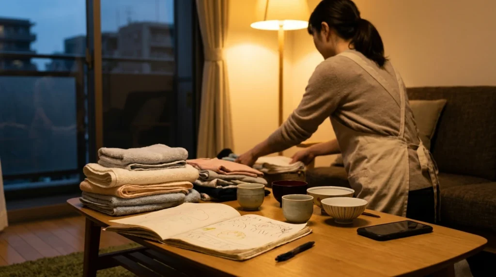 家事育児のタスクを前に疲れている女性の手元