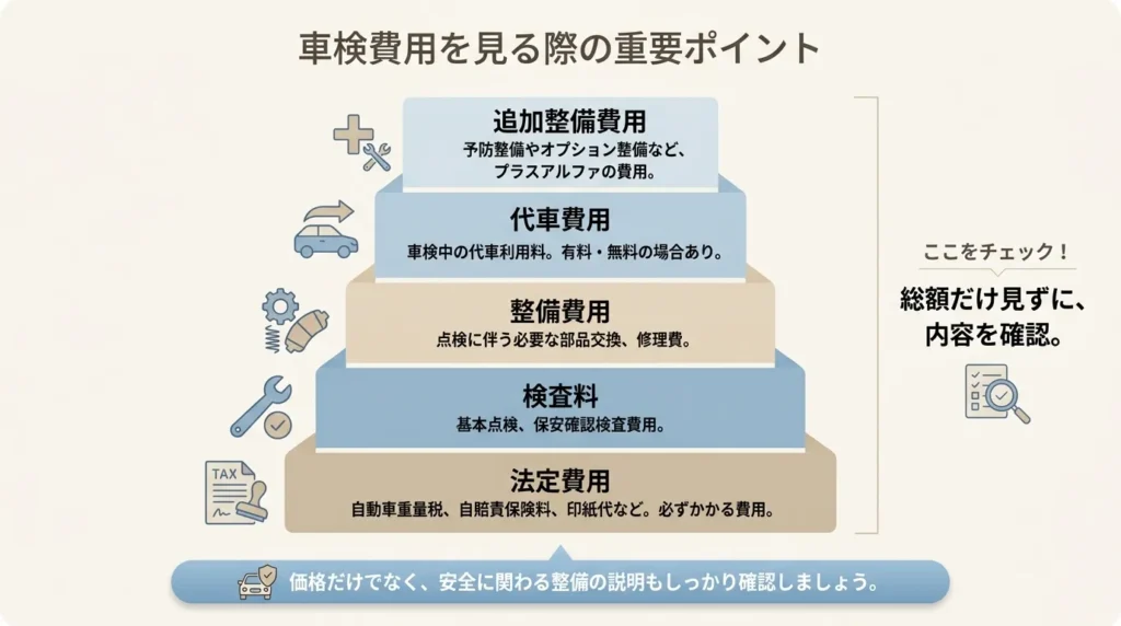 車検費用の内訳で確認したい項目を整理した図解