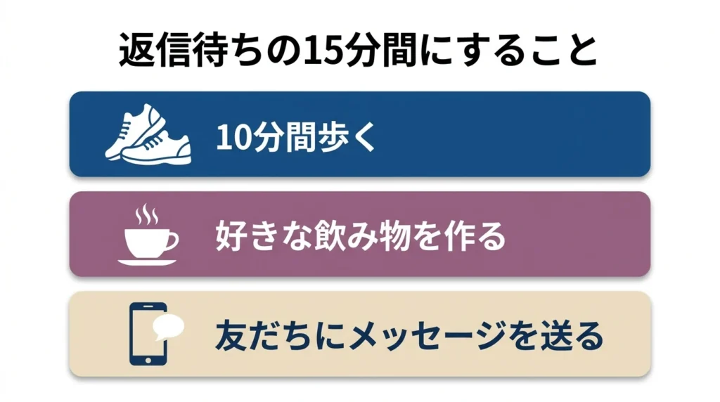 子どもの返信を待つ時間に散歩飲み物友人への連絡を選ぶ図解