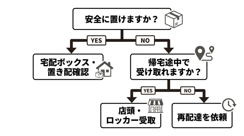 安全に置けるかから宅配便の受取方法を選ぶ4ステップの図解