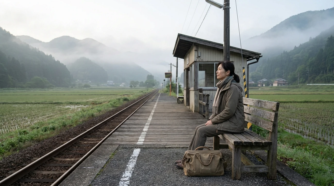 駅のホームでこれからの予定を考える50代の日本人女性