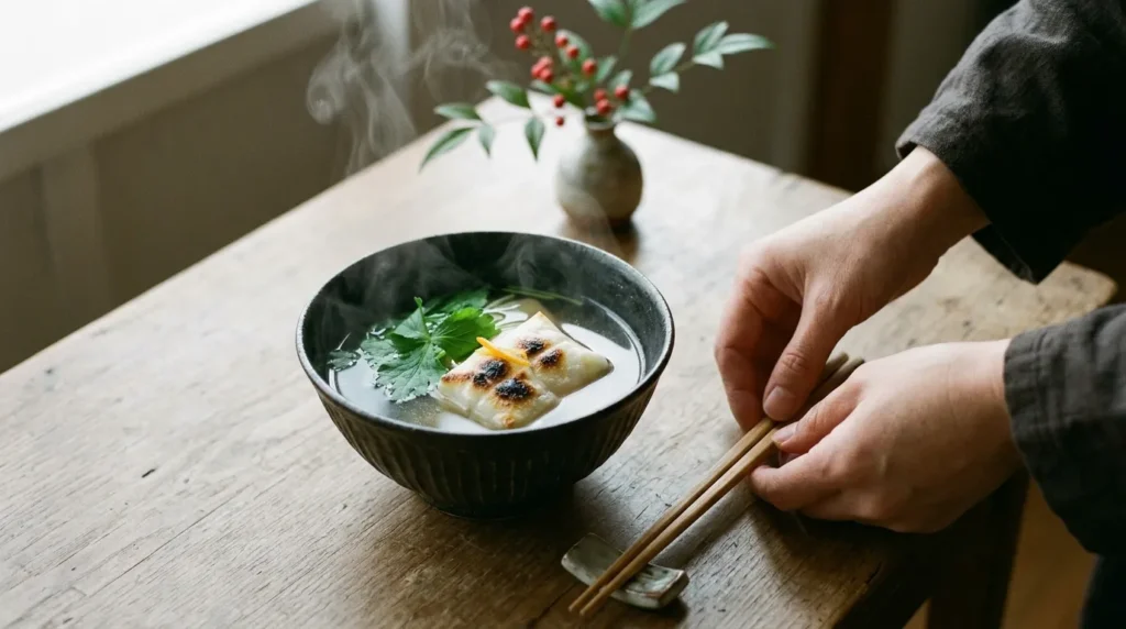 自分で作る料理をお雑煮一品に絞った食卓のイメージ